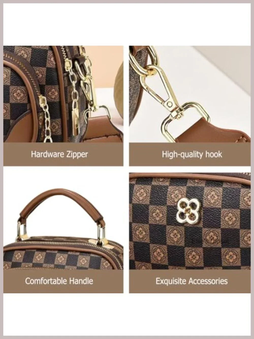 Retro Letter Print PU Leather Satchel Crossbody Bag Women Multi-Pocket Handbag